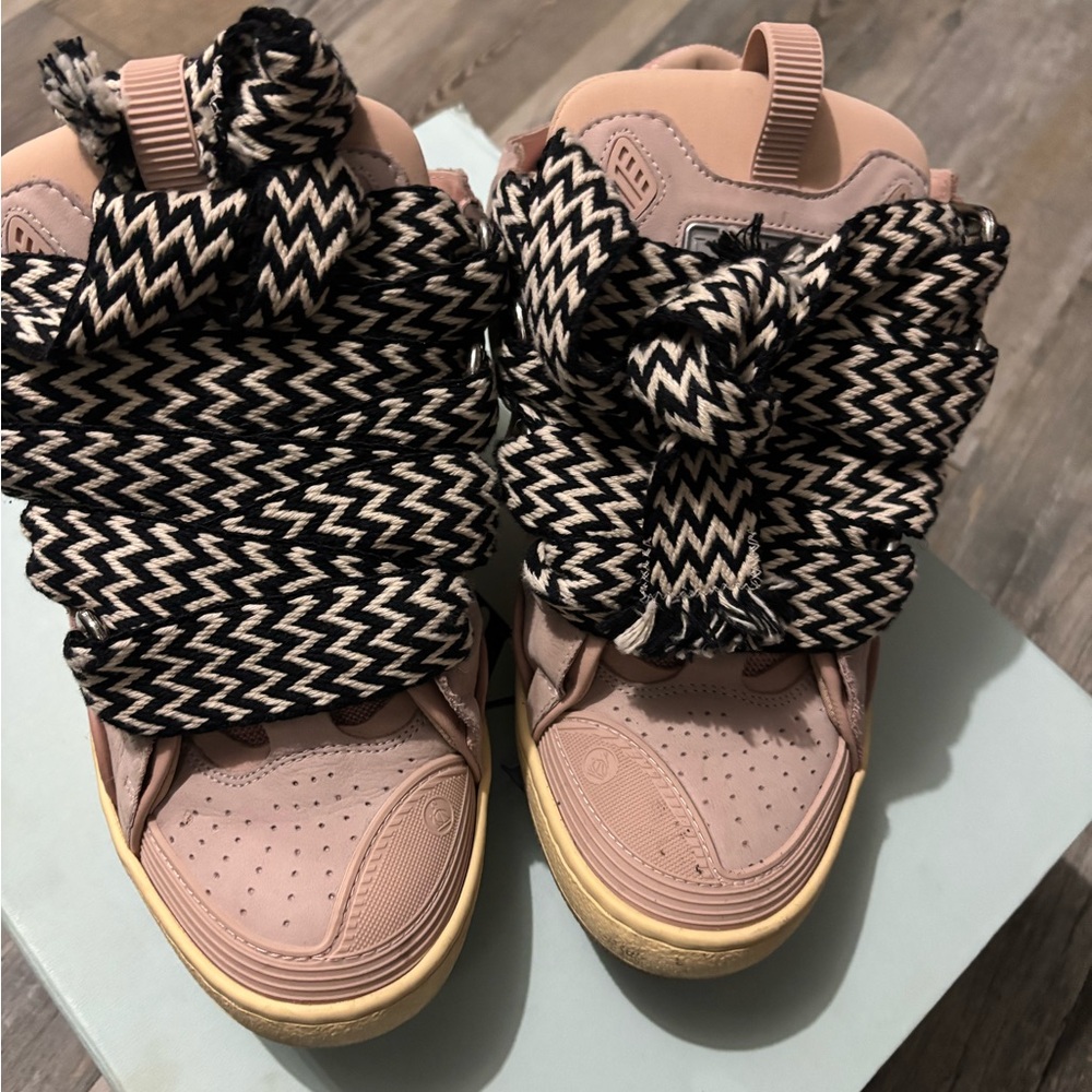 Lanvin Pink and Black High-Top Sneakers with Bold Lacing